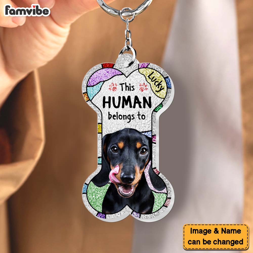 Personalized Gift For Dog Mom This Human Belongs To Acrylic Keychain 29619 Primary Mockup