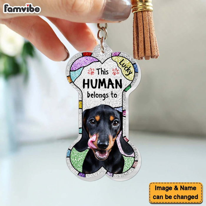 Personalized Gift For Dog Mom This Human Belongs To Acrylic Keychain 29619 1