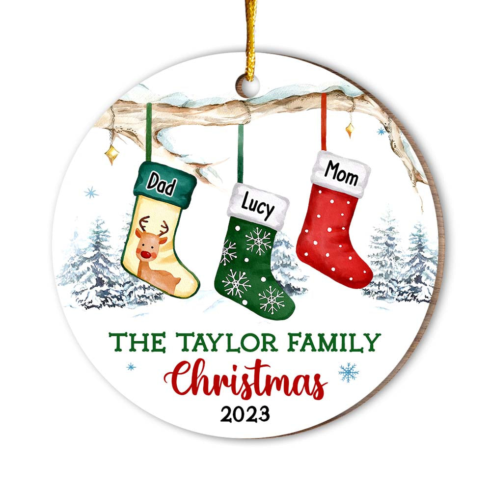 Personalized Stocking Family Christmas Circle Ornament 29654 Primary Mockup