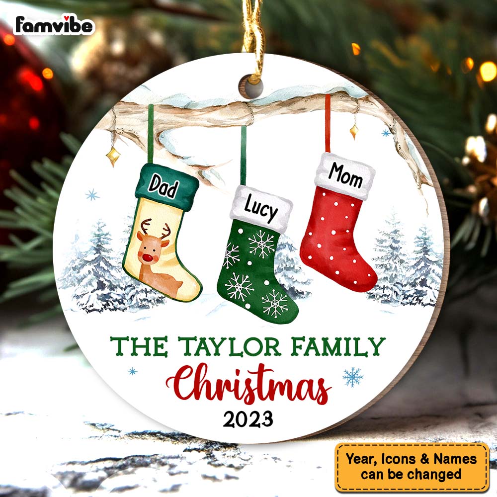 Personalized Stocking Family Christmas Circle Ornament 29654 Primary Mockup