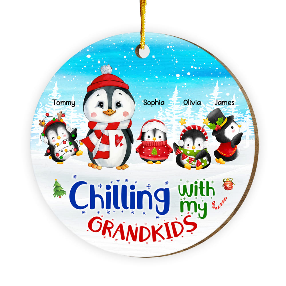 Personalized Gift For Grandma Christmas Penguin Circle Ornament 29663 Primary Mockup