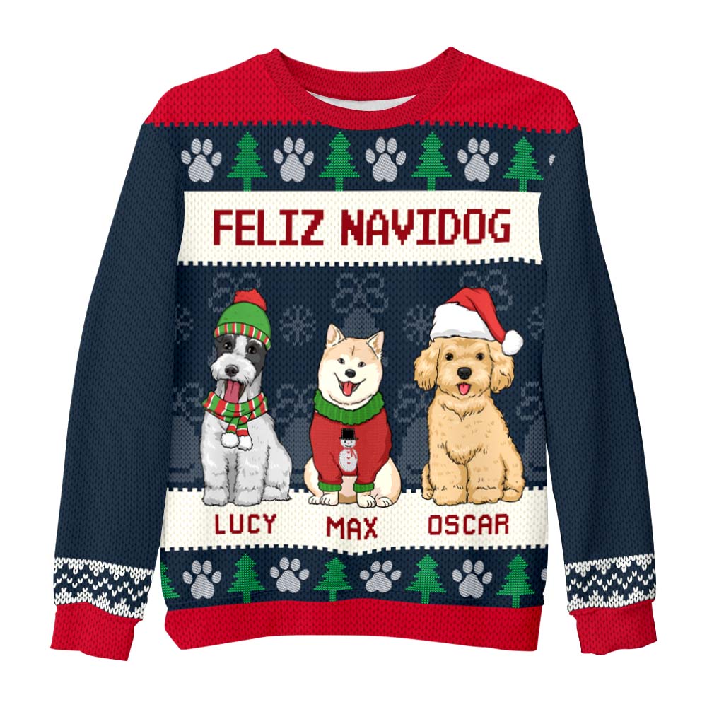 Personalized Gift For Dog Lover Feliz Navidog Ugly Sweater 29672 Primary Mockup