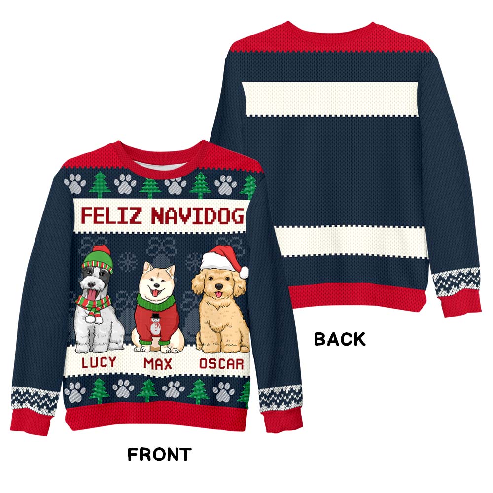 Personalized Gift For Dog Lover Feliz Navidog Ugly Sweater 29672 Primary Mockup