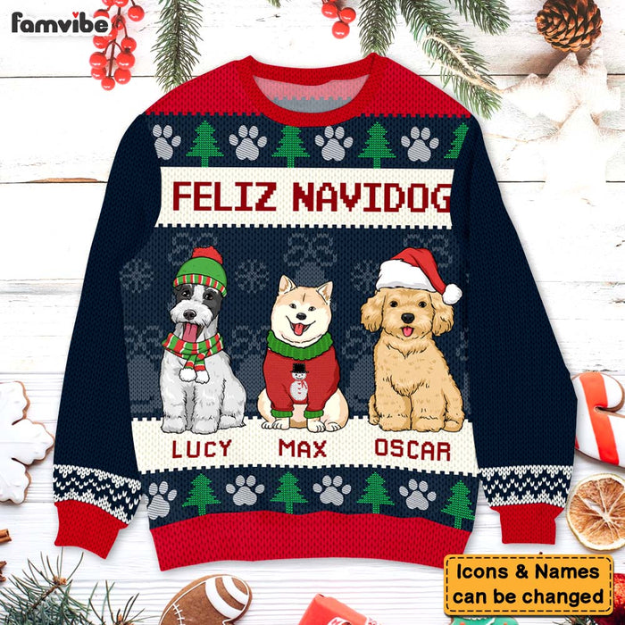 Personalized Gift For Dog Lover Feliz Navidog Ugly Sweater 29672 1