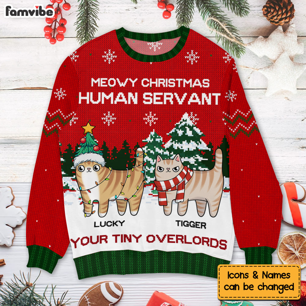 Personalized Cat Meowy Christmas Ugly Sweater 29702 Primary Mockup