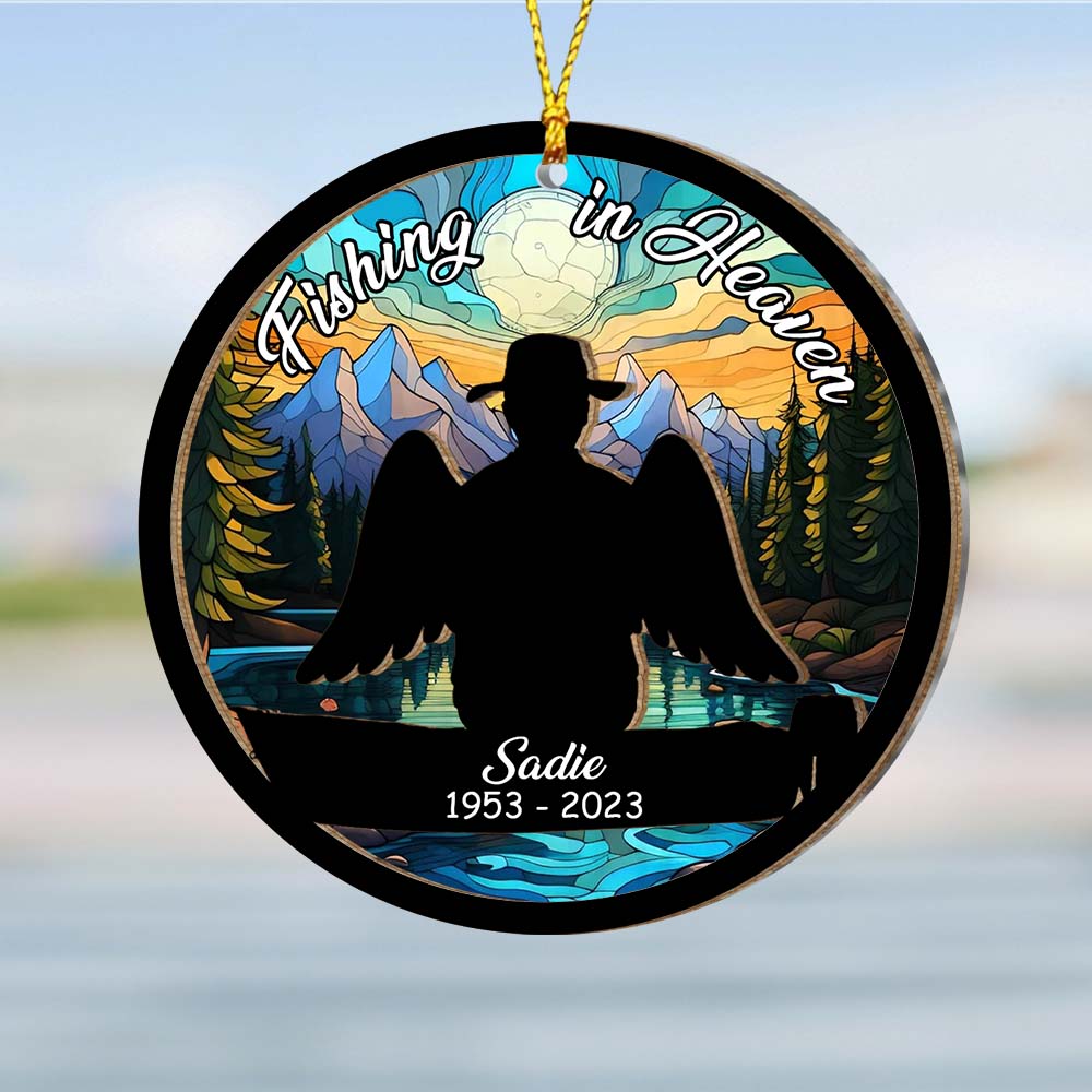 Personalized Memorial Christmas Gift Fishing In Heaven 2 Layered Mix Ornament 29703 Primary Mockup