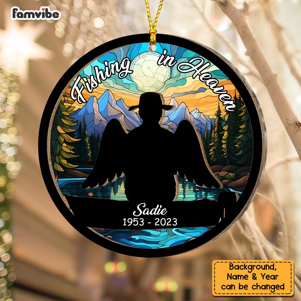 Personalized Memorial Christmas Gift Fishing In Heaven 2 Layered Mix Ornament 29703 Primary Mockup
