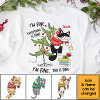 Personalized Gift For Cat Lovers I'm Fine Everything Is Fine Christmas Shirt - Hoodie - Sweatshirt 29720 thumb 1
