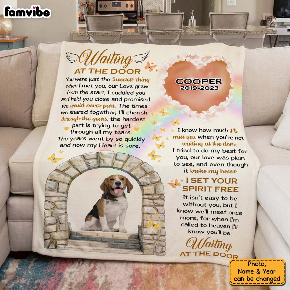 Personalized Dog Memorial Gift Waiting At The Door Blanket 29742 Primary Mockup