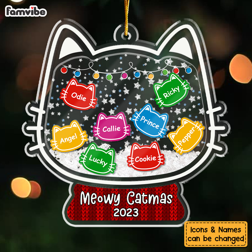 Personalized Gift For Cat Lover Meowy Catmass 5 Layered Shaker Ornament 29793 Primary Mockup