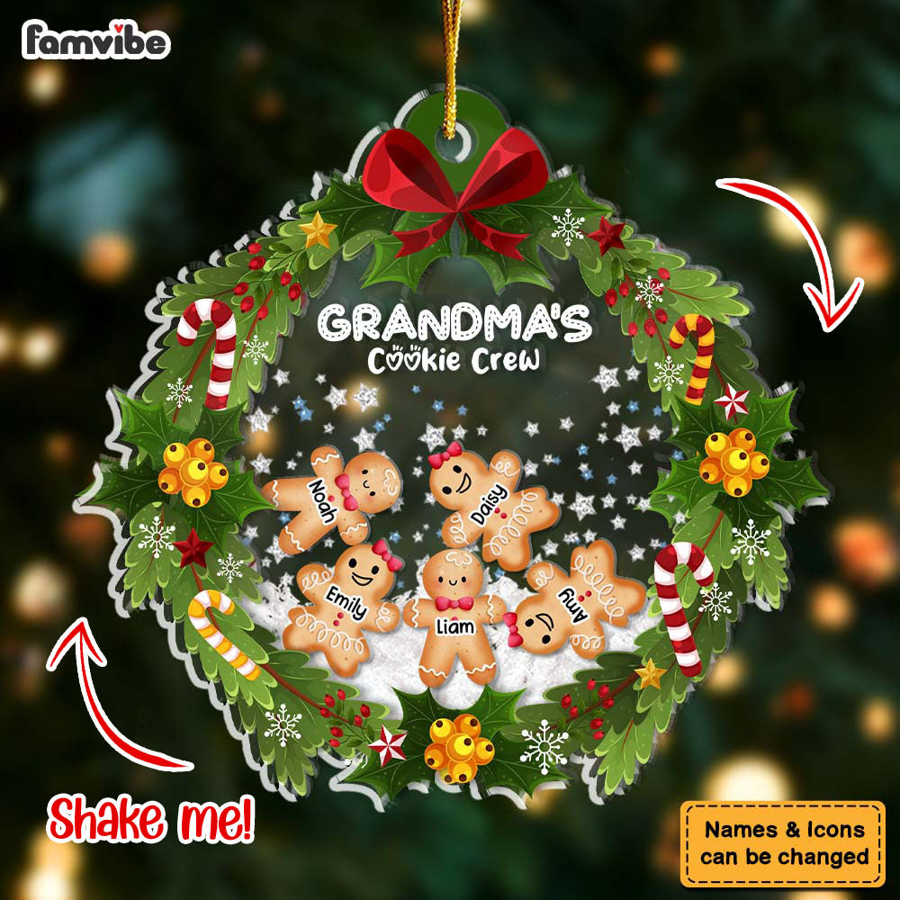 Personalized Gift Grandma's Cookie Crew Christmas Wreaths 5 Layered Shaker Ornament 29805 Mockup 3