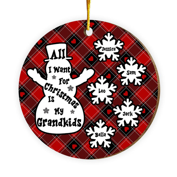 Personalized Grandma Snowman Grandkids Circle Ornament 29836 1