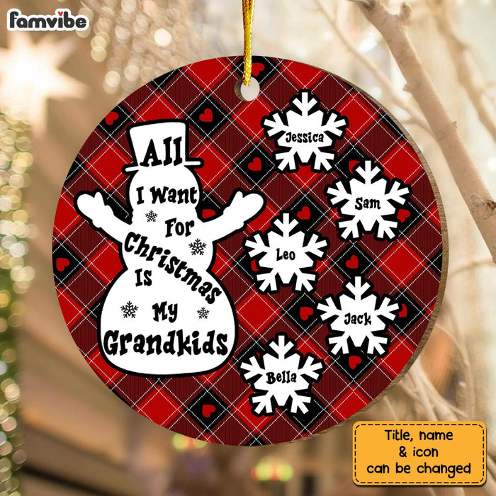 Personalized Grandma Snowman Grandkids Circle Ornament 29836 1