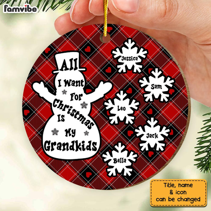 Personalized Grandma Snowman Grandkids Circle Ornament 29836 1