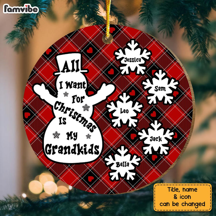 Personalized Grandma Snowman Grandkids Circle Ornament 29836 1