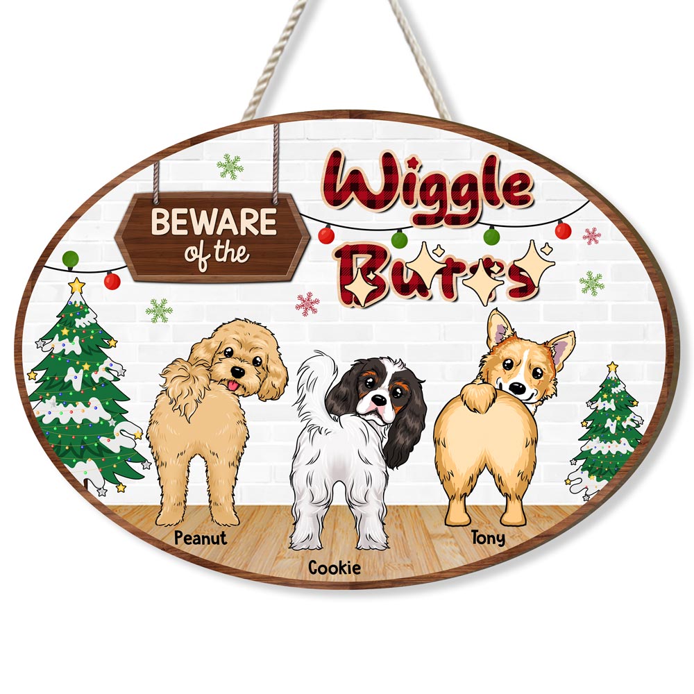 Personalized Gift For Dog Lovers 'Beware Of The Wiggle' Wood Sign 29869 Primary Mockup