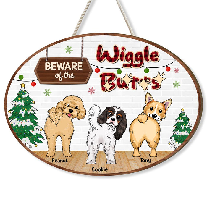 Personalized Gift For Dog Lovers 'Beware Of The Wiggle' Wood Sign 29869 1