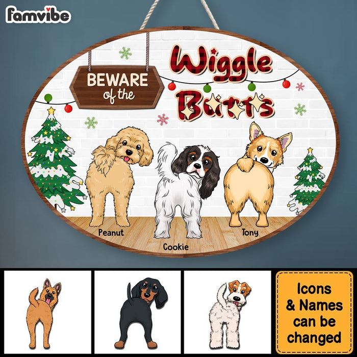 Personalized Gift For Dog Lovers 'Beware Of The Wiggle' Wood Sign 29869 1