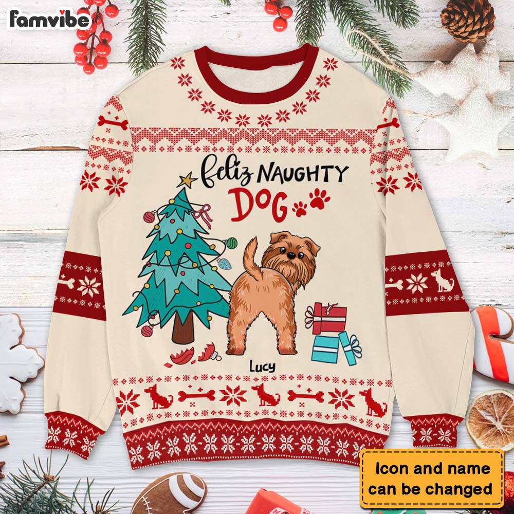 Personalized Feliz Naughty Dog Gift For Dog Lovers Ugly Sweater 29872 Primary Mockup