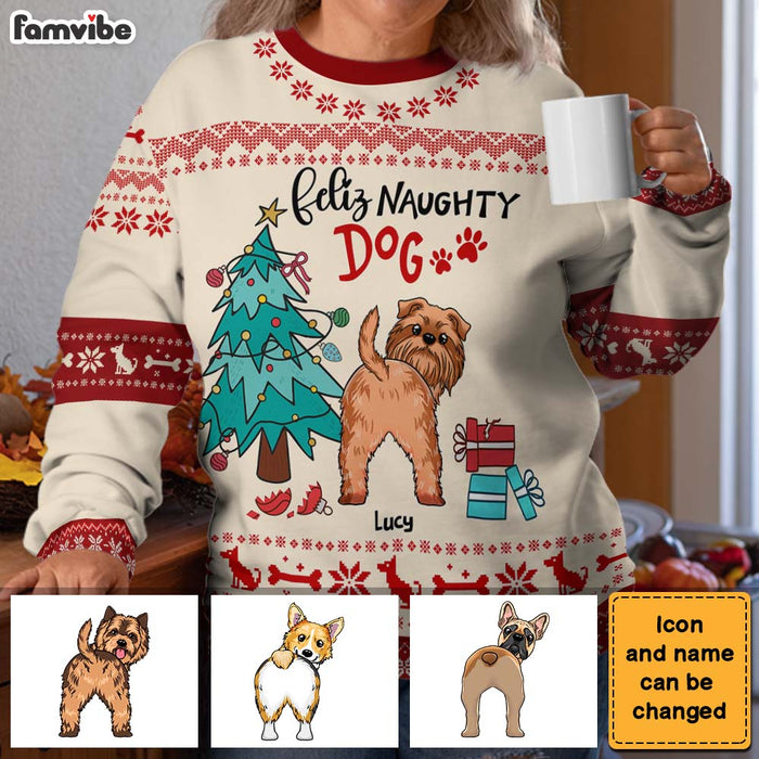 Personalized Feliz Naughty Dog Gift For Dog Lovers Ugly Sweater 29872 1