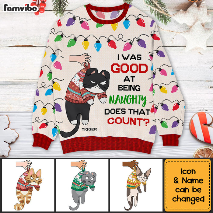 Personalized Christmas Gift I Was Good At Being Naughty Cat Ugly Sweater 29889 1