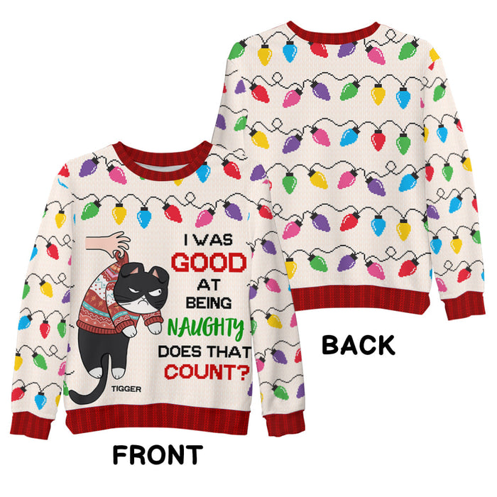Personalized Christmas Gift I Was Good At Being Naughty Cat Ugly Sweater 29889 1