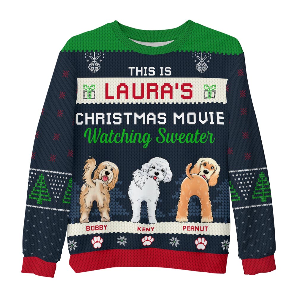 Personalized Christmas Gift For Dog Lover Movie Watching Ugly Sweater 29900 Primary Mockup