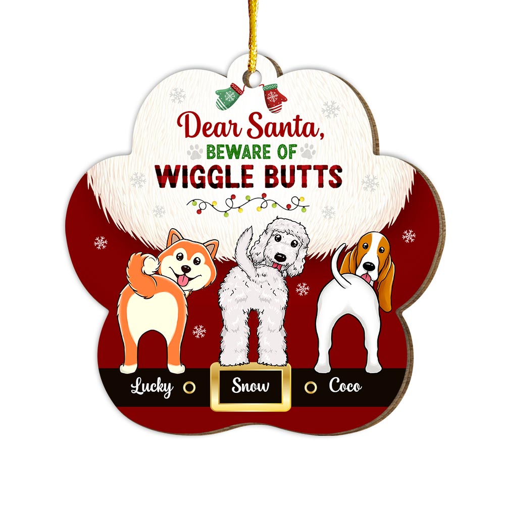 Personalized Santa Beware Of Wiggle Butts Paw Ornament 29901 Primary Mockup