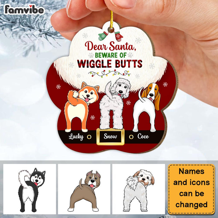 Personalized Santa Beware Of Wiggle Butts Paw Ornament 29901 1