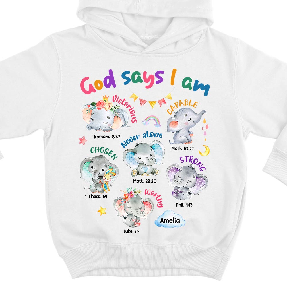 Personalized Gift For Granddaughter Gods Says I Am Elephant Kid Kid T Shirt - Kid Hoodie - Kid Sweatshirt 29913 Mockup 2