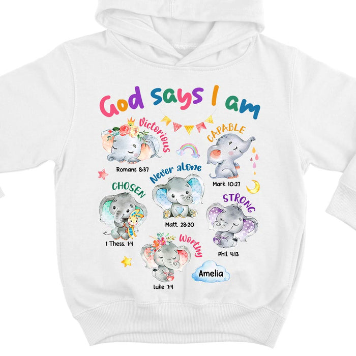 Personalized Gift For Granddaughter Gods Says I Am Elephant Kid Kid T Shirt - Kid Hoodie - Kid Sweatshirt 29913 1