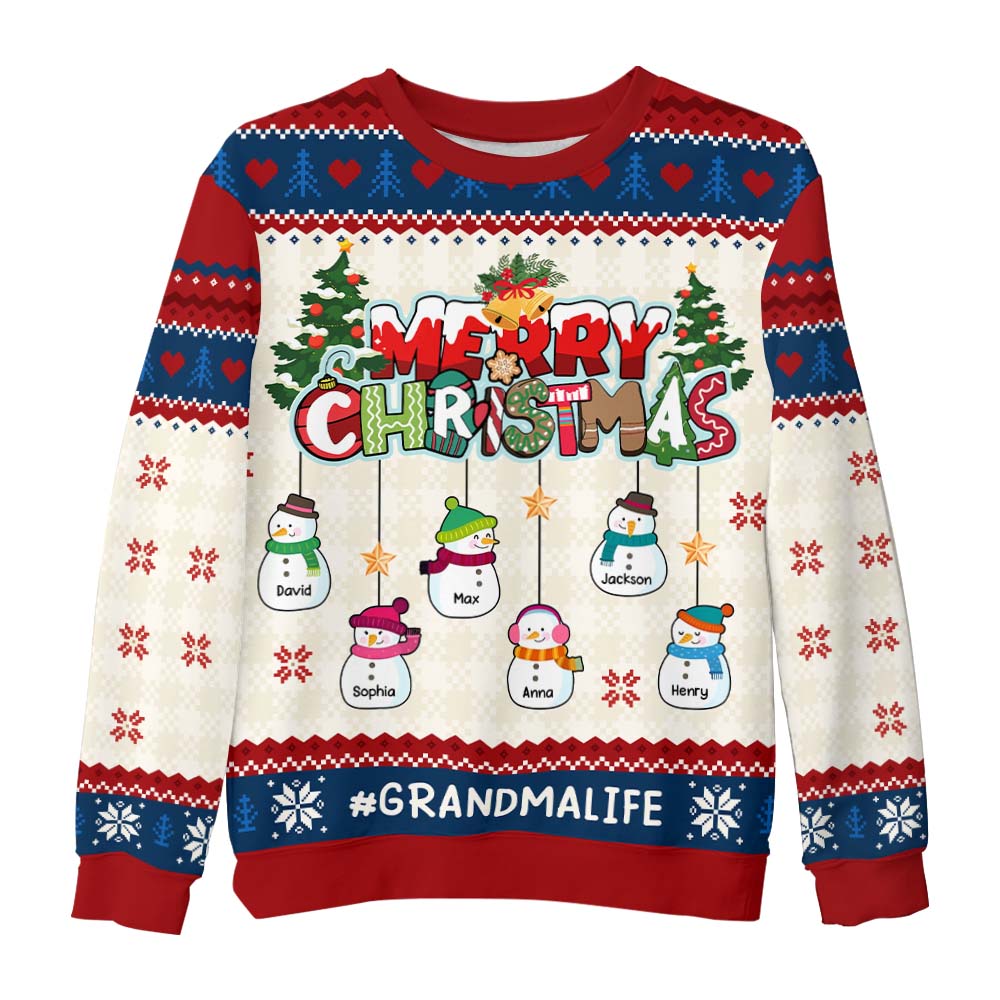 Personalized Snowman Christmas Gift For Grandma Ugly Sweater 29937 Primary Mockup
