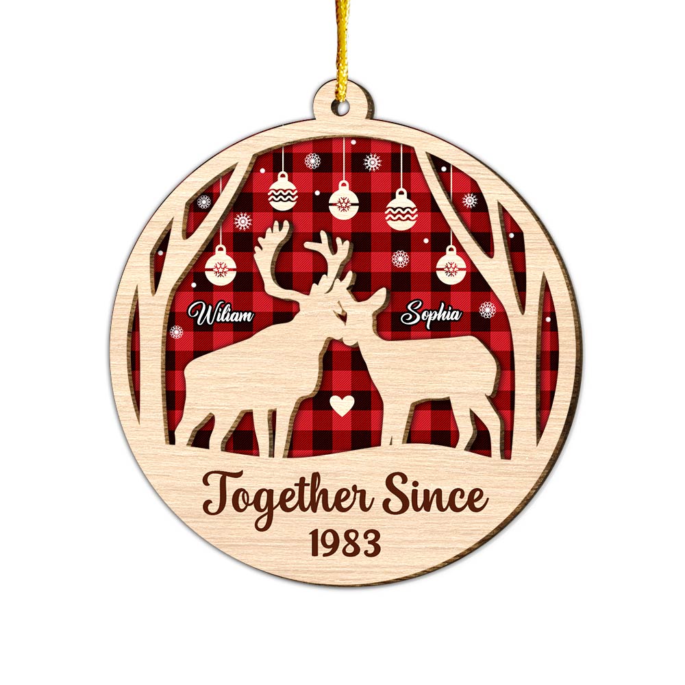 Personalized Gift Deer Couple Together Since 2 Layered Wood Ornament 29996 Primary Mockup