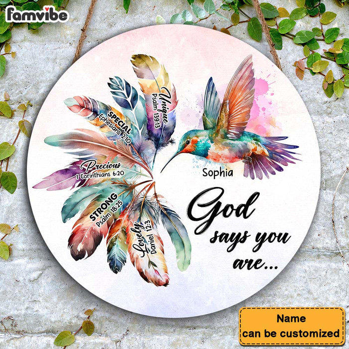 Personalized Gift Hummingbird God Says You Are Round Wood Sign 24970 1