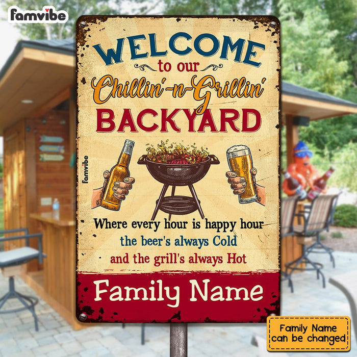 Personalized Family Backyard Chillin & Grillin Metal Sign AG61 95O53 1