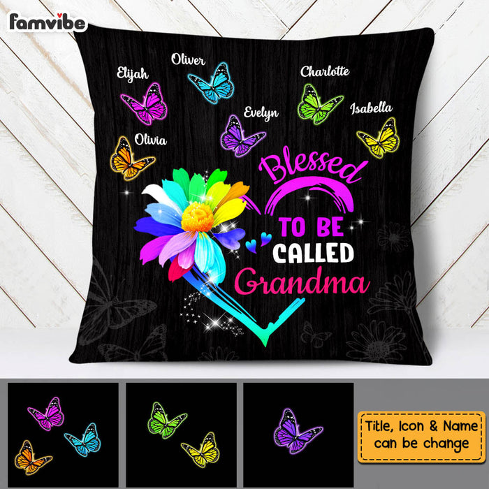Personalized Blessed To Be Called Grandma Colorful Flower Butterfly Pillow DB101 32O58 1