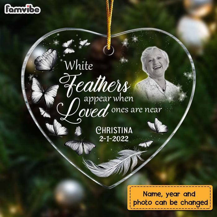 Personalized Memo White Feathers Appear Photo Heart Ornament NB164 32O74 1