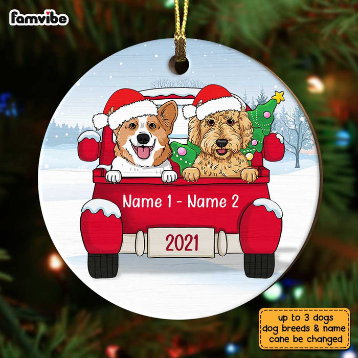 Personalized Dog Christmas Red Truck Circle Ornament AG311 81O34 1