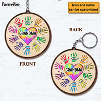 Personalized Grandma Heart Colorful Hands Wood Keychain 22707 thumb 1