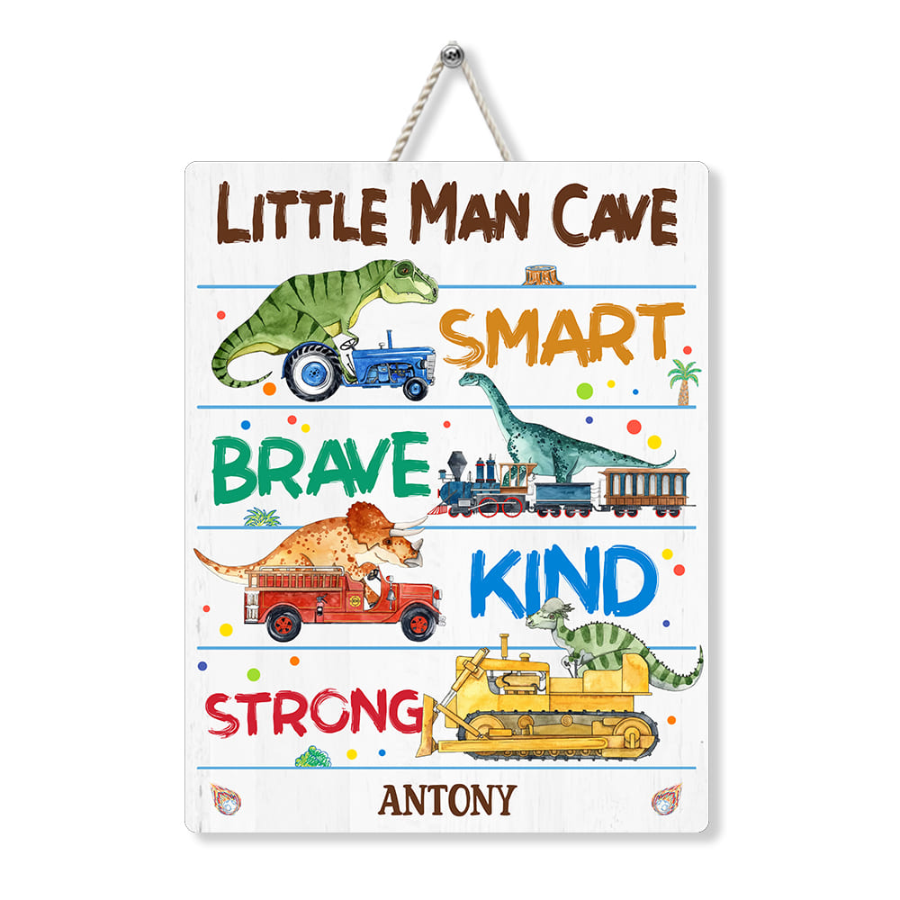 Personalized Gift For Grandson Little Man Cave Dinosaur Wood Sign 28247 Primary Mockup