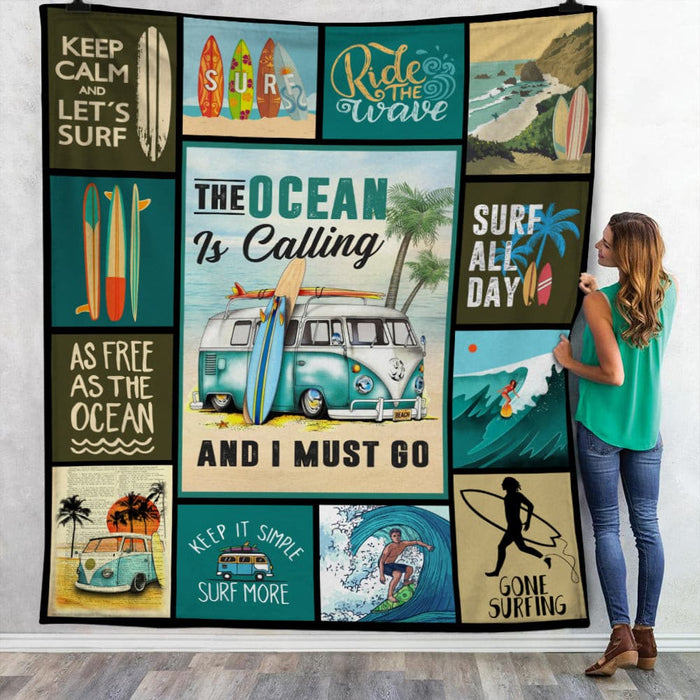 The Ocean Is Calling Surfing Fleece Blanket JN251 65O34 1