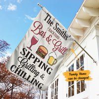 Personalized Family Backyard Patio Grilling & Chilling Flag JL35 85O58 thumb 1