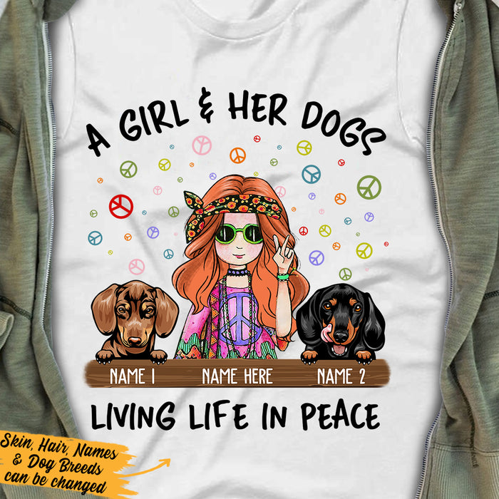 a girl and her dog living life in peace t shirt