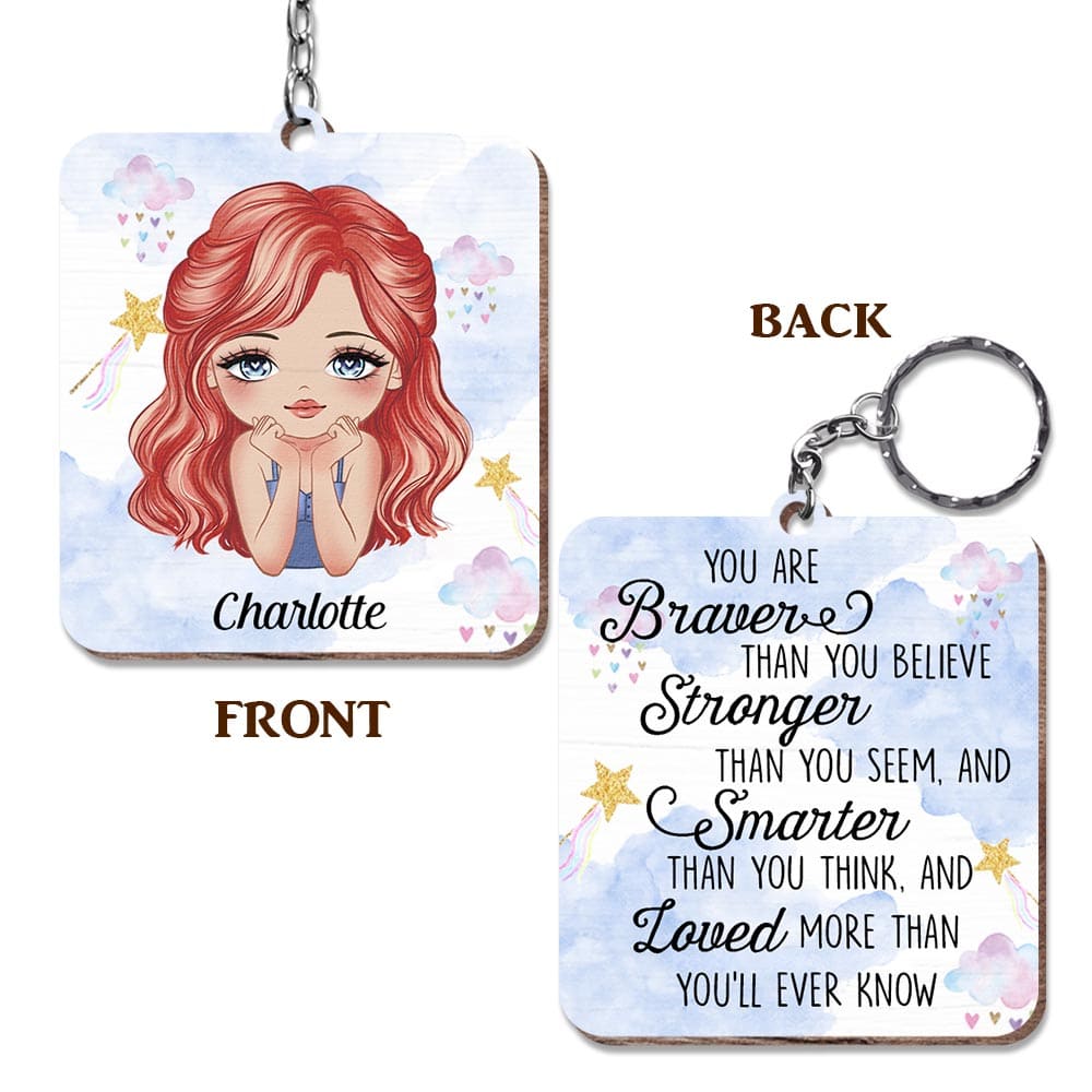 Personalized Gift For Daughter Granddaughter You Are Braver Wood Keychain 24590 Primary Mockup