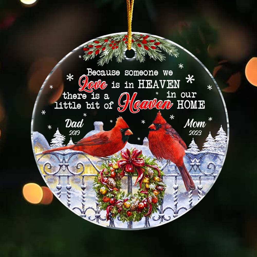 Personalized Memorial Cardinal A Little Bit Of Heaven In Our Home Circle Ornament 30013 Primary Mockup