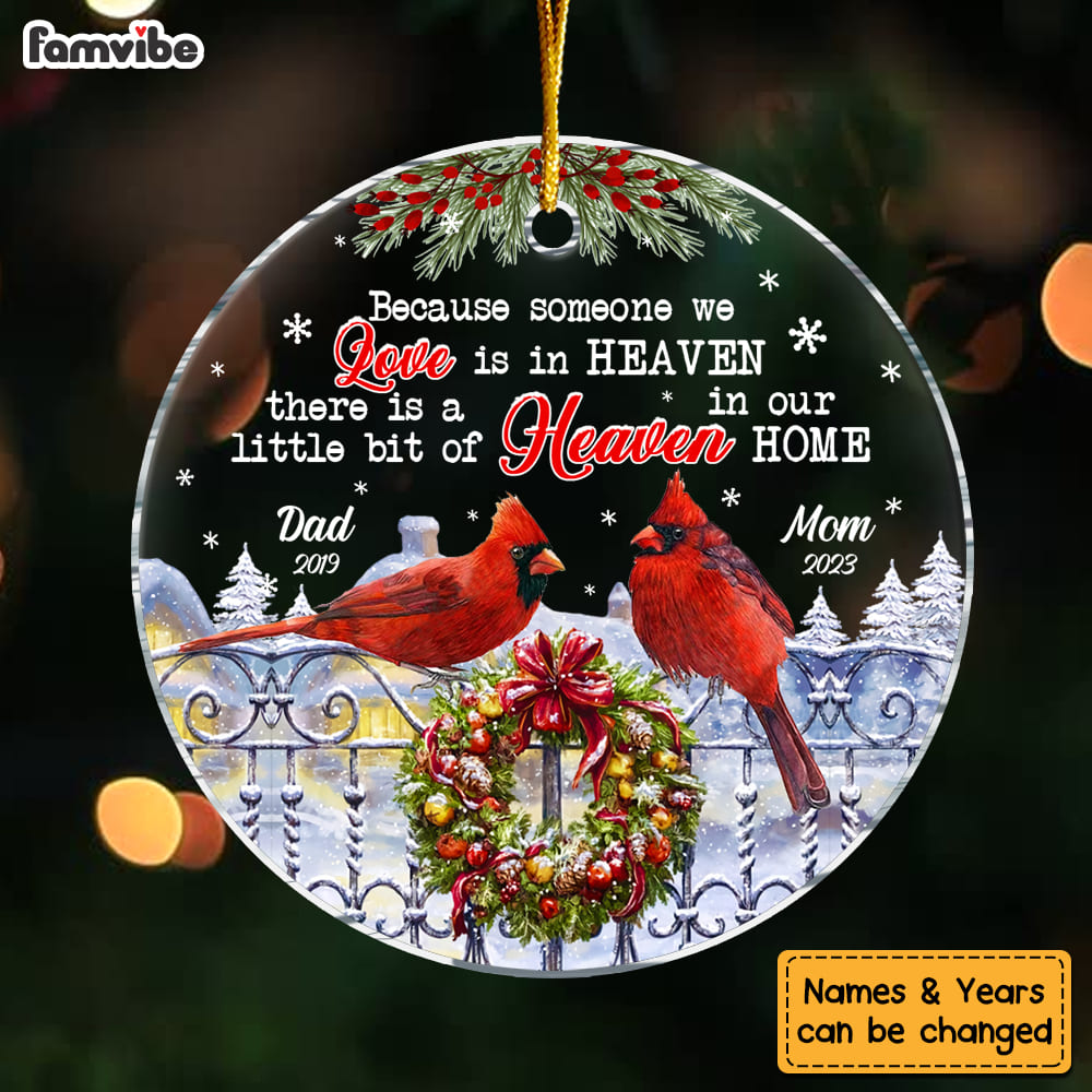 Personalized Memorial Cardinal A Little Bit Of Heaven In Our Home Circle Ornament 30013 Primary Mockup