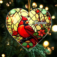 Personalized Memorial Cardinal Stained Glass Custom Name Heart Ornament 30015 thumb 1