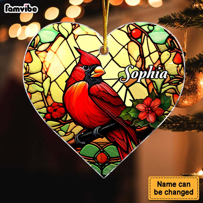 Personalized Memorial Cardinal Stained Glass Custom Name Heart Ornament 30015 1