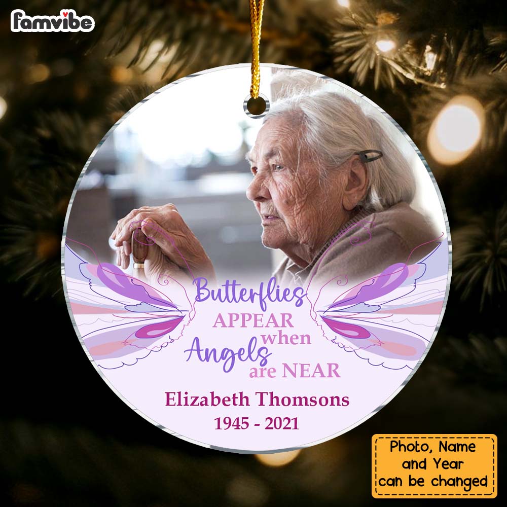 Personalized Photo Christmas Memorial Butterfly Circle Ornament 30016 Primary Mockup