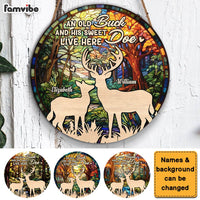 Personalized An Old Buck And His Sweet Doe Live Here Round Wood Sign 30049 thumb 1